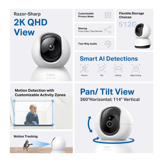 Pan/Tilt Ai Home Security Wi-Fi Camera Tapo C220-Wi-Fi Home Security Camera with PAN/TIT technology and artificial intelligence