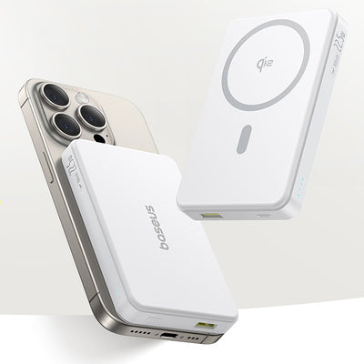 باسيوس باور بانك Airpow II مغناطيسي Qi2 10000 مللي أمبير 22.5 واط أبيض (مع كابل C→C 30سم)