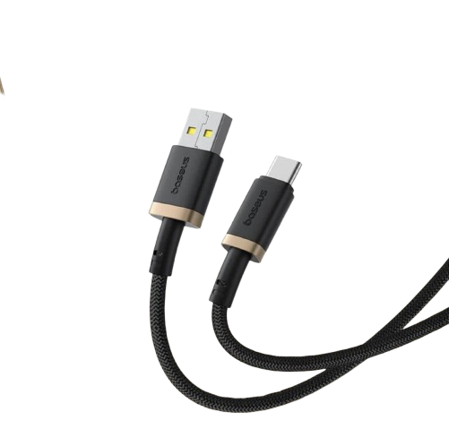 كابل باسيوس Dura USB-C 2 متر ذهبي وأسود