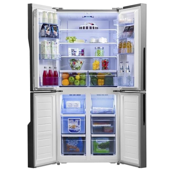 ثلاجة هايسنس بأربعة أبواب - سعة 583 لتر - تقنية No Frost - تصميم أنيق باللون الأسود الزجاجي - موديل RQ7G560NABA