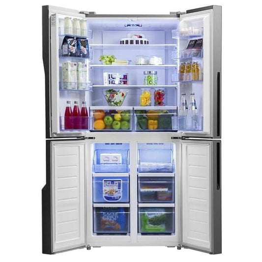 ثلاجة هايسنس بأربعة أبواب - سعة 583 لتر - تقنية No Frost - تصميم أنيق باللون الأسود الزجاجي - موديل RQ7G560NABA