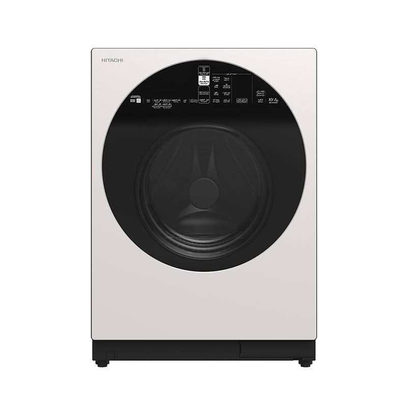 Hitachi washing machine with a D120GV front dryer, equipped with air current, artificial intelligence, and an Inverter engine
