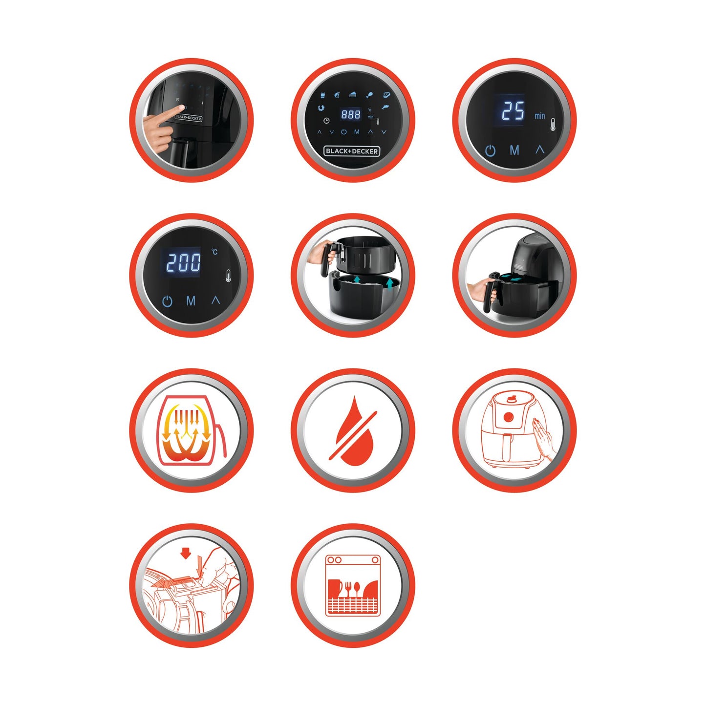 Black air frying pan+Decker 6 liter, 1700 watts - Black (AF625 -B5)