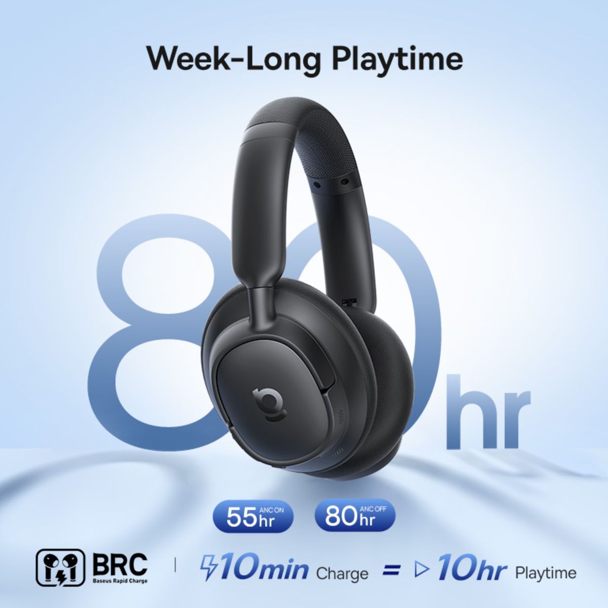 سماعات رأس لاسلكية باسيوس Bass BH1 - بخاصية إلغاء الضوضاء النشط (ANC) وصوت باص عميق