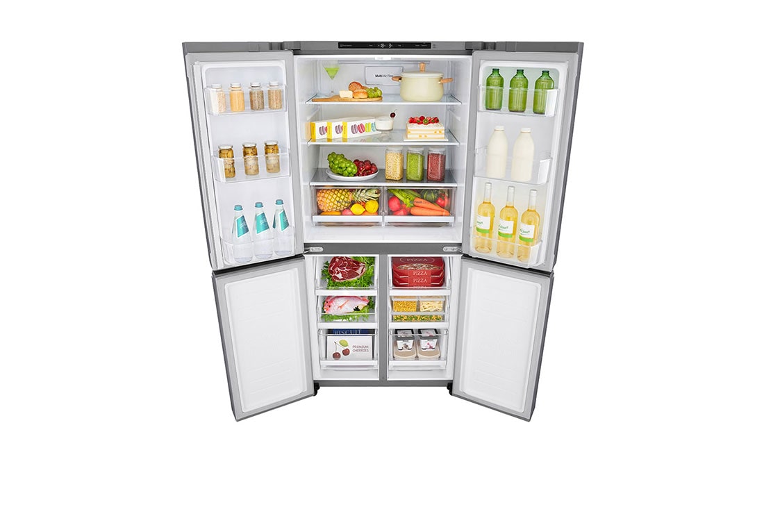 LG refrigerator with four doors, 594 liters, equipped with smart diagnostic technology.