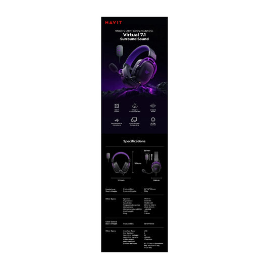 سماعات الألعاب Havit H2002C+U الأسود والأرجواني