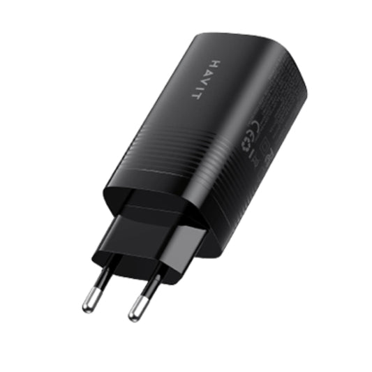 شاحن سفر هافيت UC20 UK بثلاثة منافذ بقدرة 65 وات، أسود