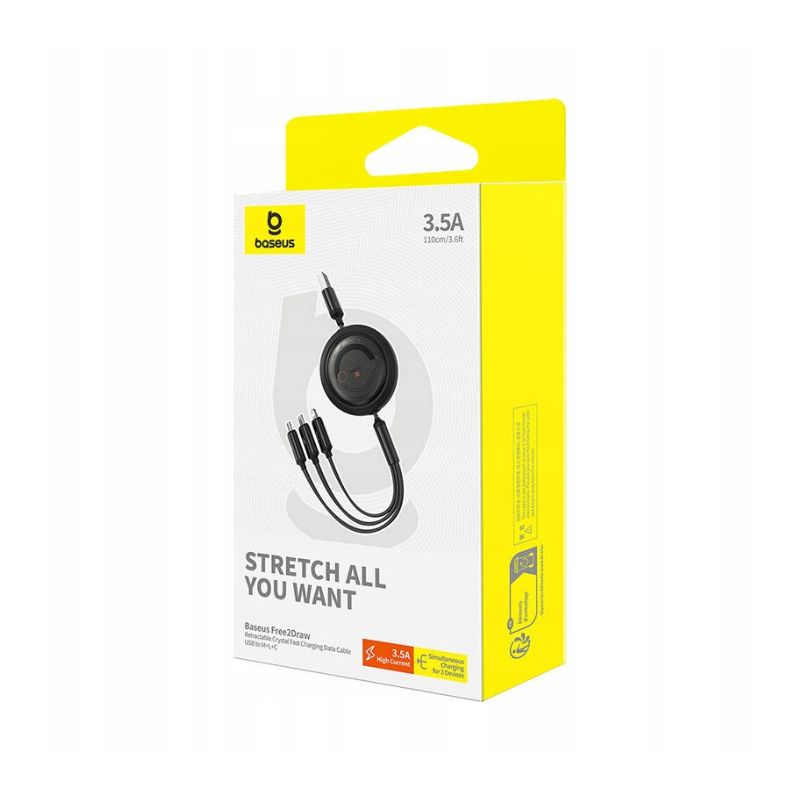 باسيوس كابل فري تو درو قابل للسحب USB→M+L+C 100 واط بطول 1.1م