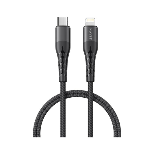 كابل هافيت USB C إلى LTG 20 واط بطول 1.2 متر أسود