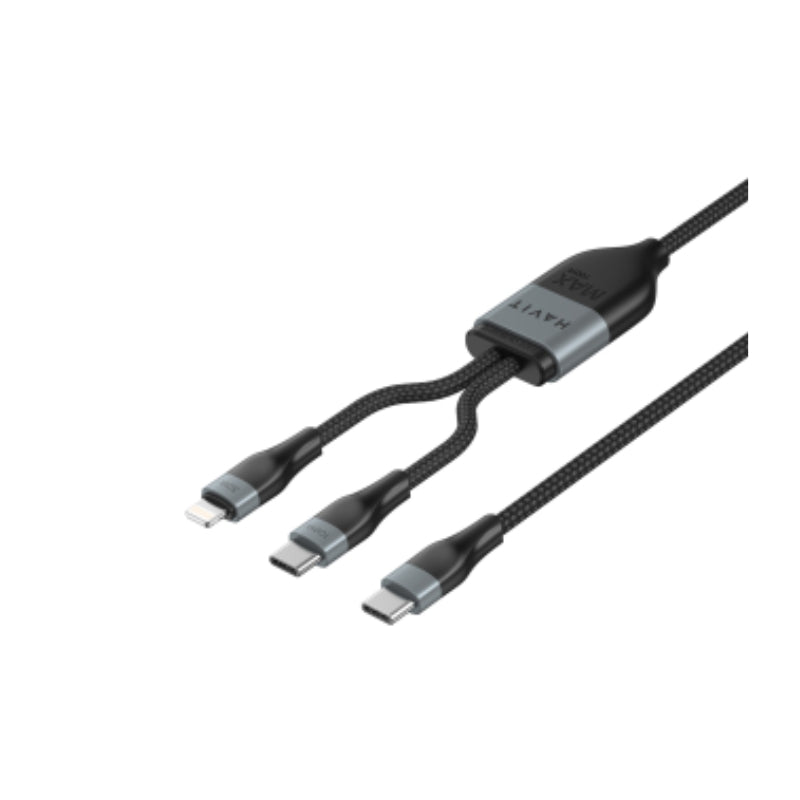كابل Havit CB6326، من النوع C إلى C+L، بطول 1.2 متر، بقوة 100 واط + 30 واط، باللون الأسود.