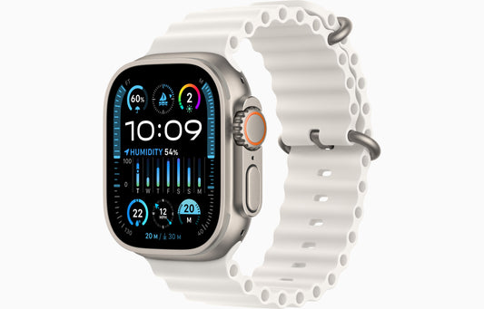 Apple Watch Ultra 2 49mm Titanium White , Ocean Band -ساعة أبل الترا 2 - 49 ملم تيتانيوم أبيض - حزام المحيط