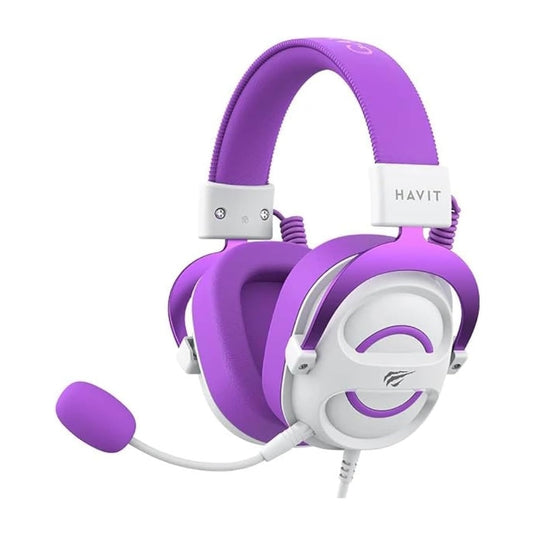 سماعة رأس هافيت للألعاب سلكية بمقبس 3.5 ملم، لون أبيض وبنفسجي