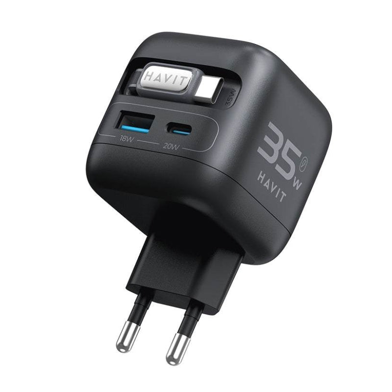 كابل USB قابل للسحب من Havit UC250 A-UK + شاحن iwatch أسود ورمادي