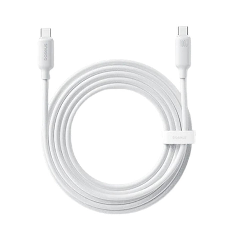 كابل بيانات وشحن سريع من السيليكون الرغوي من بيسيوس، USB-C إلى USB-C، بقوة 100 واط، لون أبيض قمري، طول 2 متر