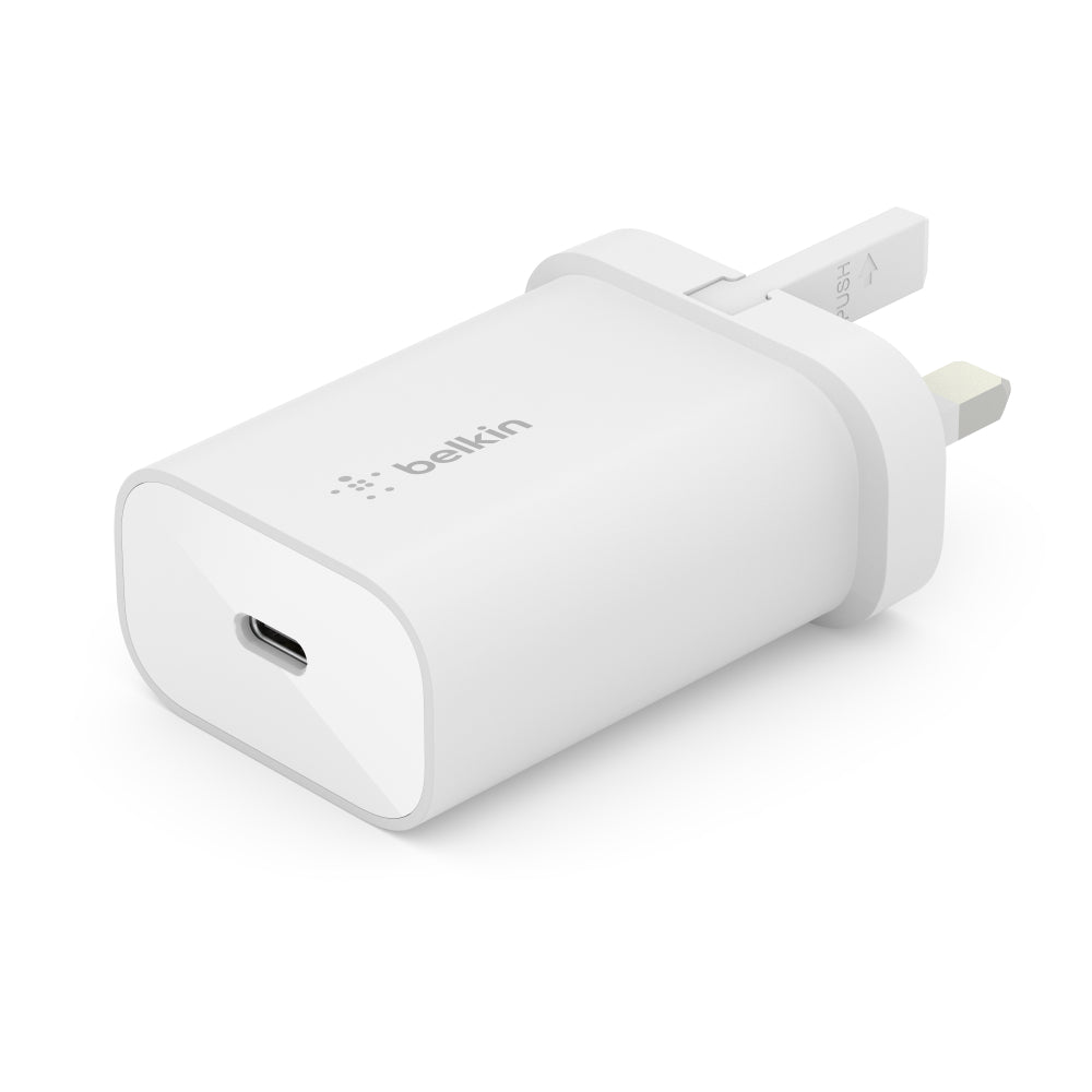 The USB-C PD 3.0 PPS wall charger is 25 watts in white