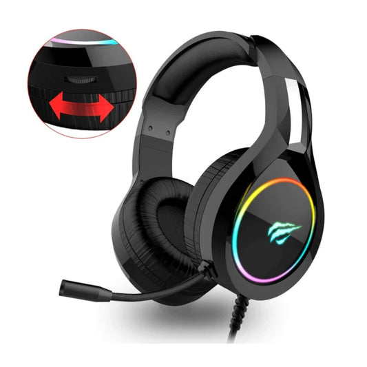 هافيت - سماعة رأس رياضية للألعاب RBG باللون الأسود