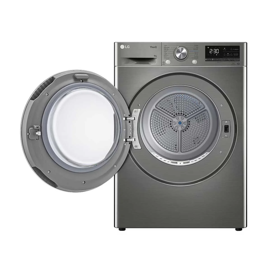 مجفف ملابس LG بمضخة حرارية مزدوجة (Dual Inverter Heat Pump) سعة 9 كجم وتصنيف طاقة +++A | لون سلفر | موديل RH90V9PV8N