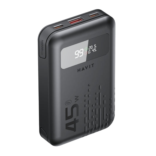 Havit PB5211 باور بانك 10200mAh بقوة 45 واط مع كابلين باللون الأسود