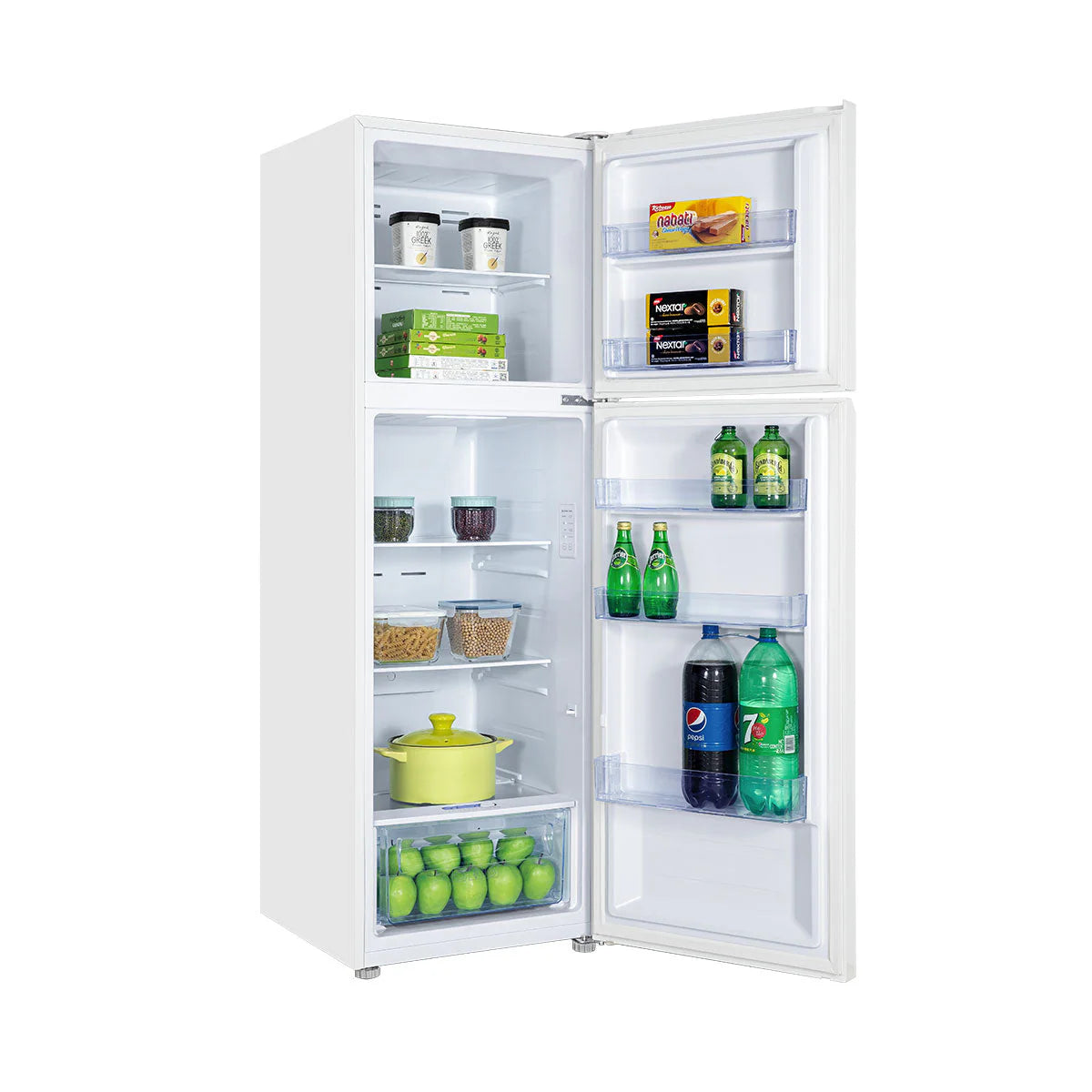 ثلاجة TCL P380TMW ذات البابين، بسعة 14 قدم، مزودة بتقنية الانفيرتر ونظام بخاخ للتبريد الفعّال.