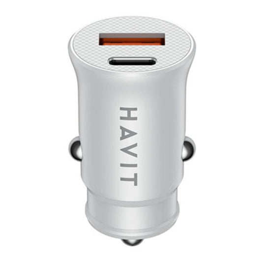 شاحن السيارة Havit CC2022 Dual USB PD 20W+QC3.0 باللون الأبيض