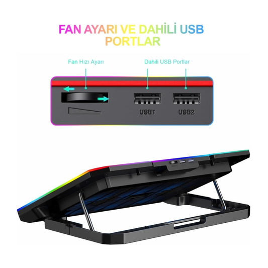 قاعدة تبريد الكمبيوتر المحمول هافيت F2069 حتى 17 بوصة، أسود