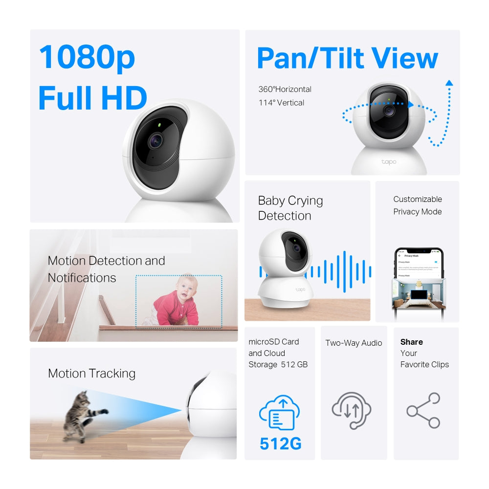 Pan/Tilt Home Security Wi-Fi Camera TC70 - كاميرا Wi-Fi للأمن المنزلي مع تقنية