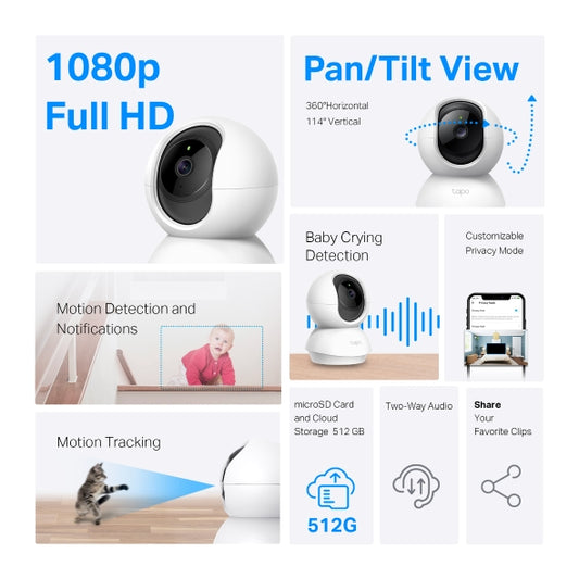 Pan/Tilt Home Security Wi-Fi Camera Tapo C200 - كاميرا Wi-Fi للأمن المنزلي مع تقنية