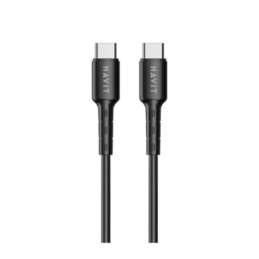 كابل هافيت CB6325، النوع C إلى C+C، طول 1.2 متر، قوة 100 واط، أسود