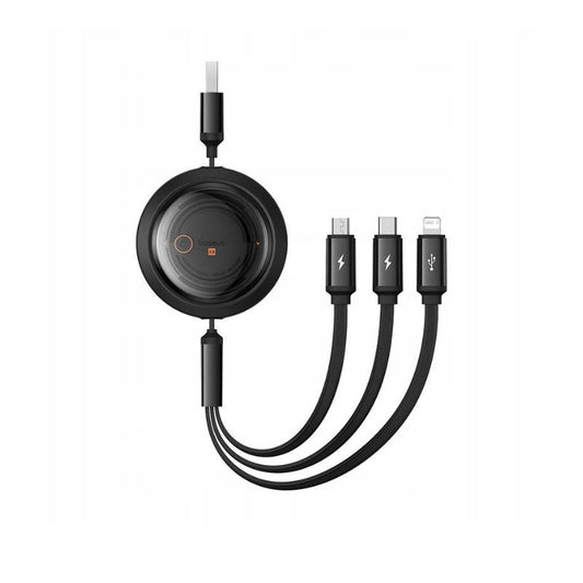 باسيوس كابل فري تو درو قابل للسحب USB→M+L+C ‏100 واط بطول 1.1م
