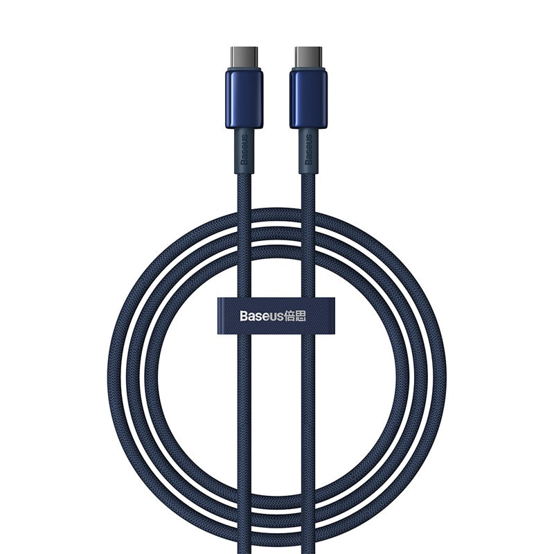 كابل شحن سريع باسيوس Tungsten Gold بقوة 100 واط - من Type-C إلى Type-C بطول 1 متر (Deepsea Blue)