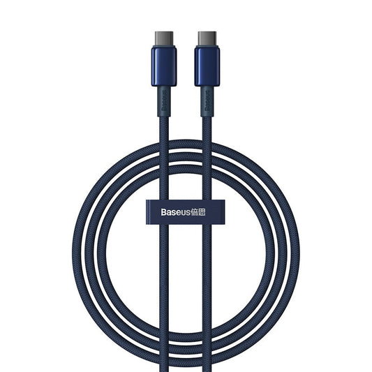 كابل شحن سريع باسيوس Tungsten Gold بقوة 100 واط - من Type-C إلى Type-C بطول 1 متر (Deepsea Blue)