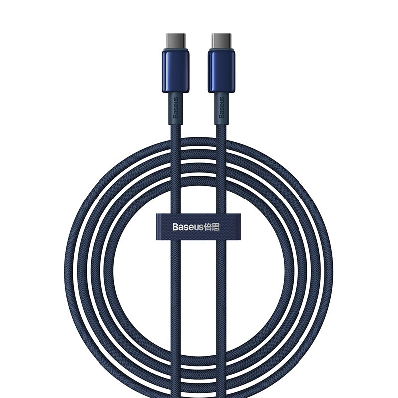 كابل شحن سريع باسيوس Tungsten Gold بقوة 100 واط - من Type-C إلى Type-C بطول 1 متر (Deepsea Blue)