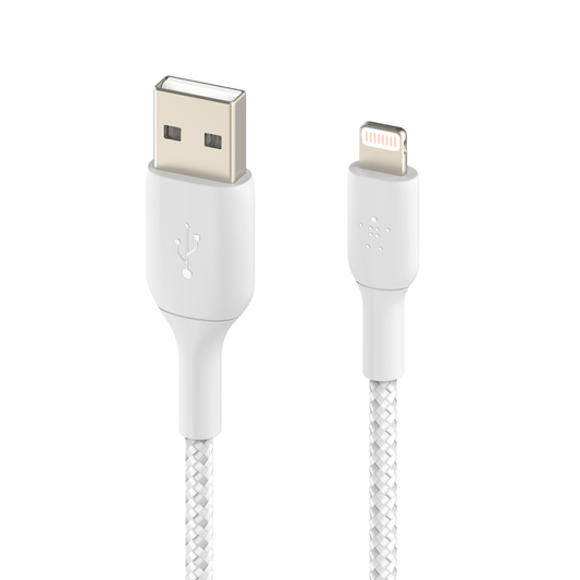 "كابل Belkin مضفر من USB-A إلى Lightning بطول 1 متر - أبيض"