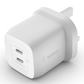 "شاحن جداري ثنائي المنافذ USB-C بقدرة 45 واط من Belkin بتقنية GaN وتقنية PPS - أبيض"
