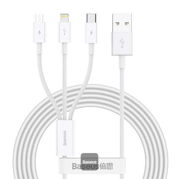 Baseus Ultra-Fast 3-in-1 Cable USB-A→M+L+C 3.5A 1.3m White