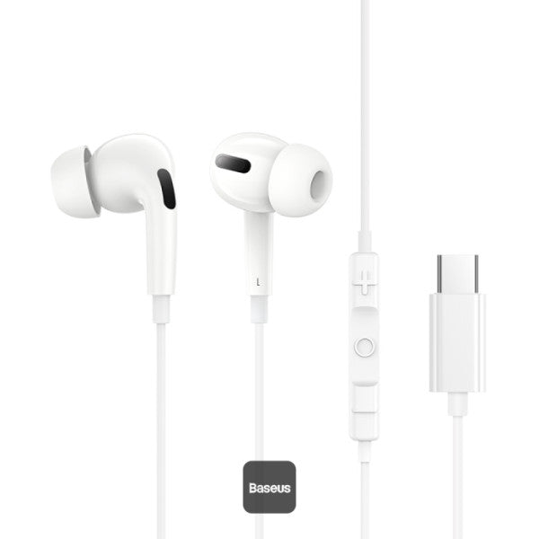 سماعات باسيوس Encok CZ18 السلكية بمنفذ Type-C - عزل ضوضاء وميكروفون HD (أبيض)
