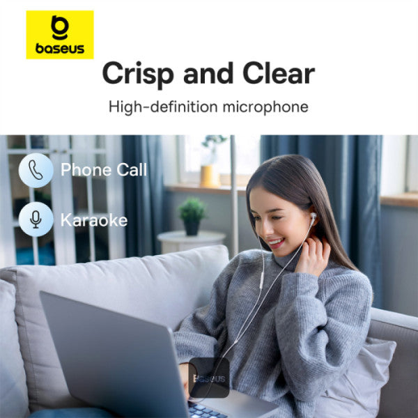 سماعات باسيوس Encok CZ18 السلكية بمنفذ Type-C - عزل ضوضاء وميكروفون HD (أبيض)