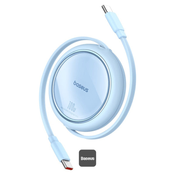 كابل شحن سريع باسيوس Free2 Draw Mini قابل للسحب بقوة 100 واط - من Type-C إلى Type-C بطول 1 متر (أزرق)