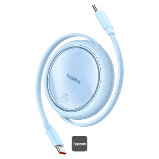 كابل شحن سريع باسيوس Free2 Draw Mini قابل للسحب بقوة 100 واط - من Type-C إلى Type-C بطول 1 متر (أزرق)