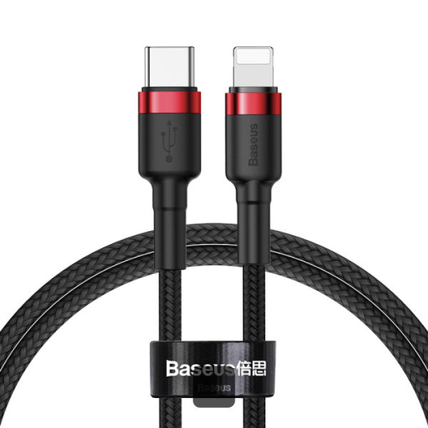 كابل باسيوس Cafule من Type-C إلى Lightning بقوة 20 واط - شحن سريع PD ونقل بيانات (1 متر) أسود