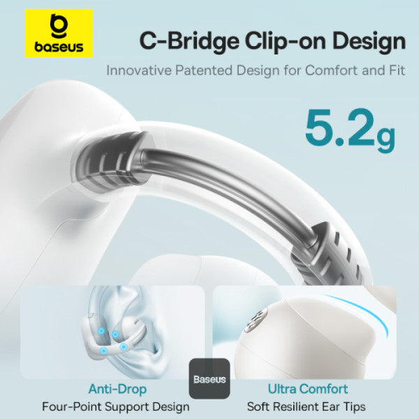 سماعات باسيوس Bowie MC1 OL اللاسلكية (Open-Ear) - تصميم مريح ومرن وصوت عالي الدقة (Stellar White)