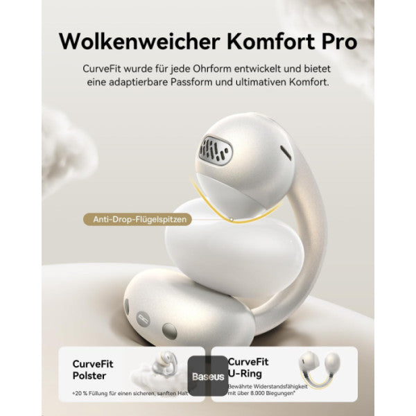 سماعات باسيوس Bowie MC1 Pro اللاسلكية (Open-Ear) - تصميم مريح وصوت محيطي (Stellar White)
