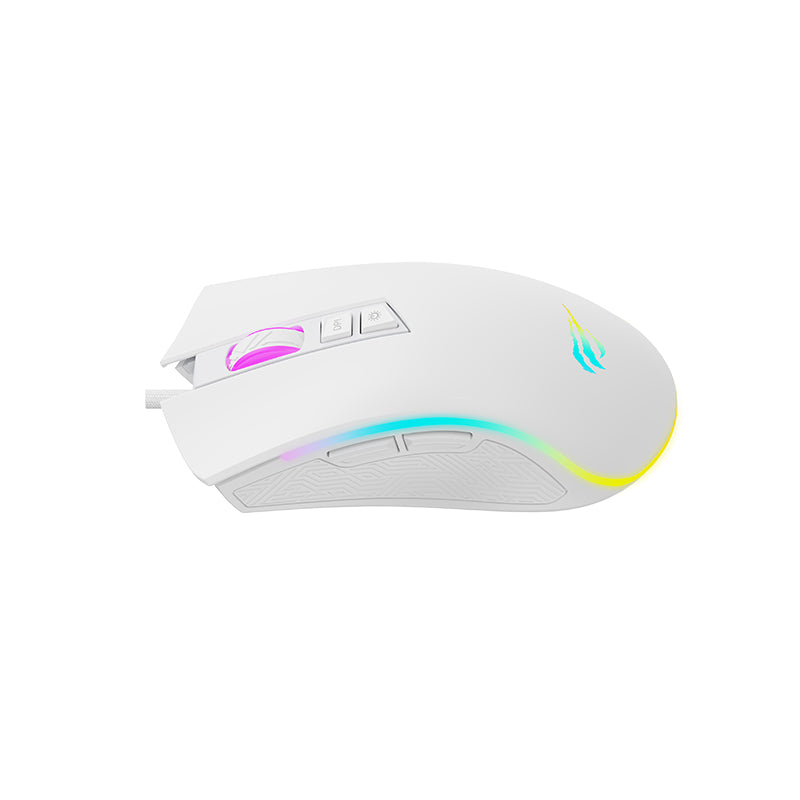 فأرة هافيت MS1034 السلكية مع إضاءة RGB - أبيض