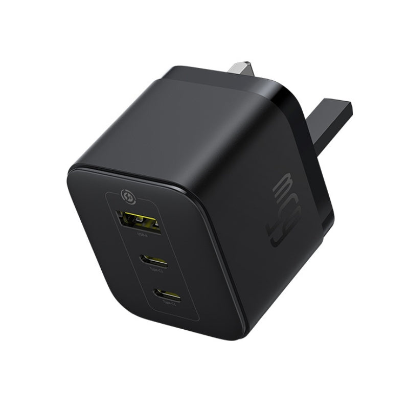 باسيوس شاحن بالم 2C+U ‏65 واط UK أسود (مع كابل C→C ‏100 واط بطول 1 متر أسود)