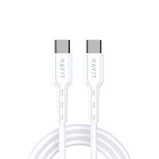 كابل شحن سريع هافيت CB6235 USB C إلى C 60 وات، أبيض 1 متر