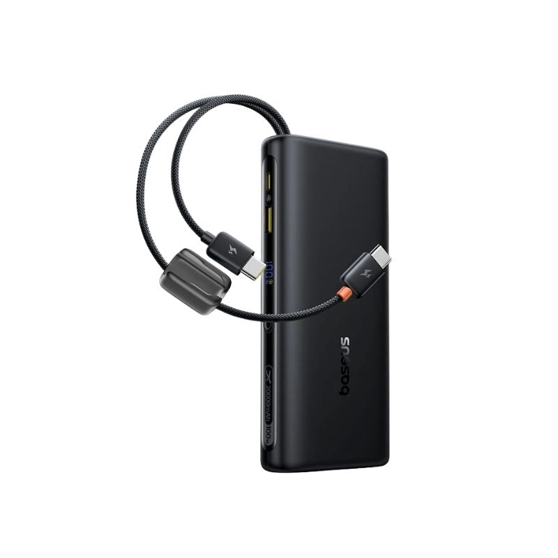 باسيوس – بنك طاقة EnerFill FC41 مع شاشة رقمية وكابلين USB-C مدمجين بسعة 10000mAh وقدرة 67 واط