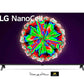 تلفزيون LG NanoCell مقاس 55 بوصة، سلسلة NANO80، تصميم شاشة سينمائية بدقة 4K مع تقنية HDR النشطة، ونظام التشغيل WebOS الذكي مع الذكاء الاصطناعي ThinQ، وتقنية التعتيم المحلي.