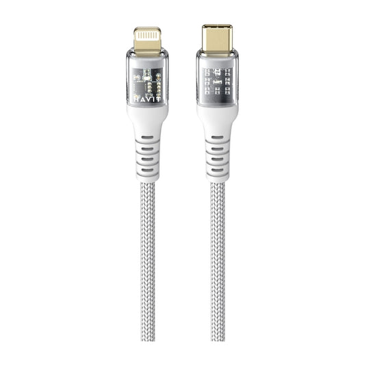 كابل هافيت CB6241 بطول 1 متر من النوع C إلى لايتنينج PD20W أبيض