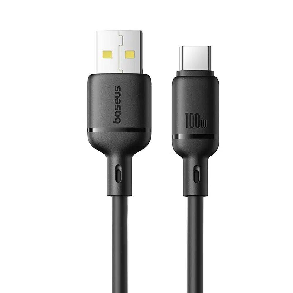 كابل شحن باسيوس Silky ناعم الملمس من USB-A إلى Type-C بقدرة 3 أمبير - طول 2 متر (أسود)