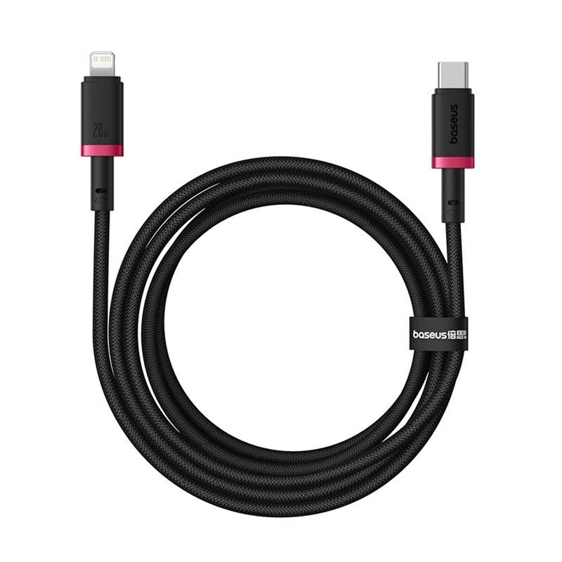 كابل باسيوس Dura فائق المتانة من Type-C إلى Lightning بقوة 20 واط - بطول 2 متر (أحمر + أسود)